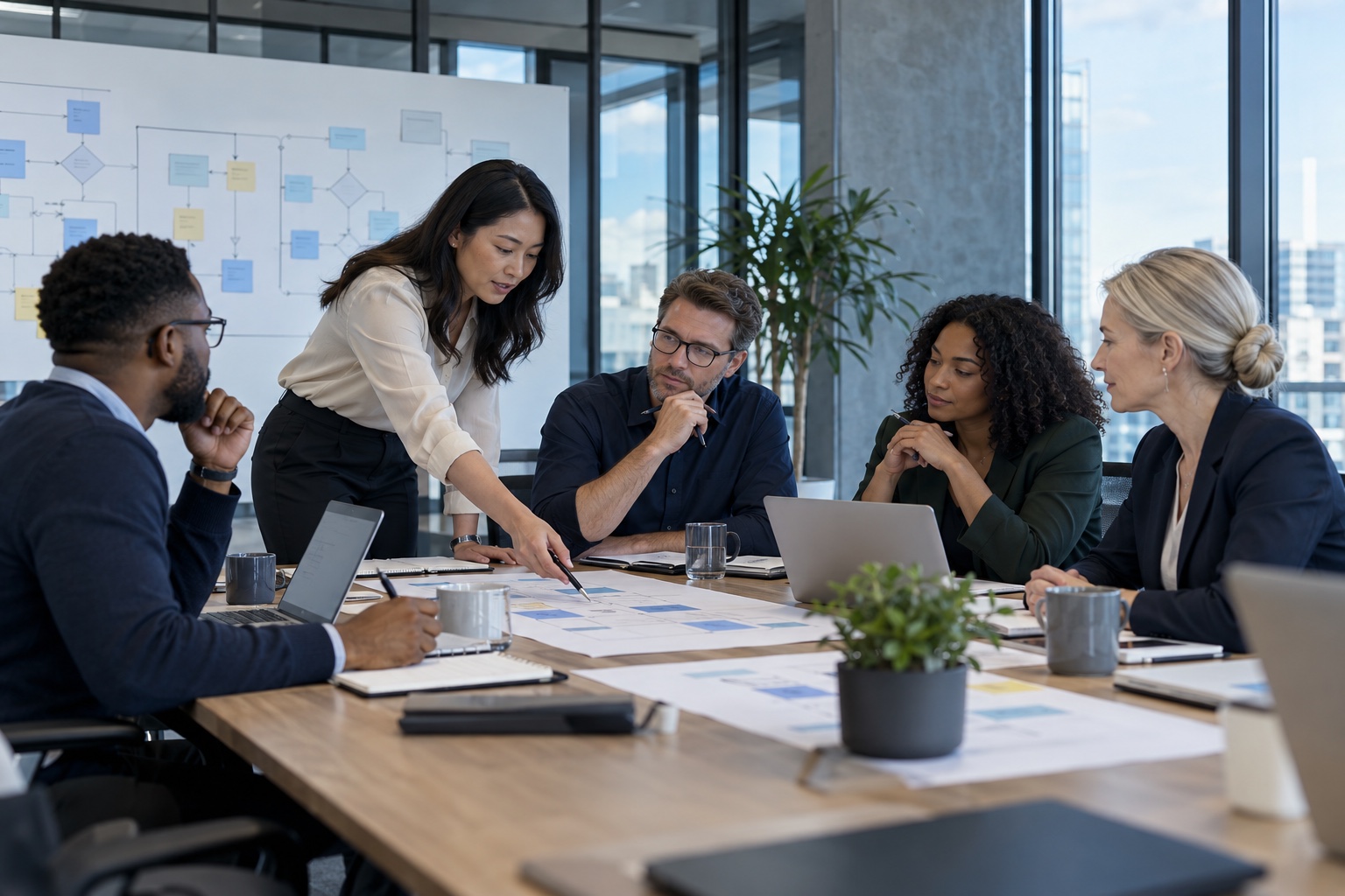 Professionals collaborating in an operations planning workshop